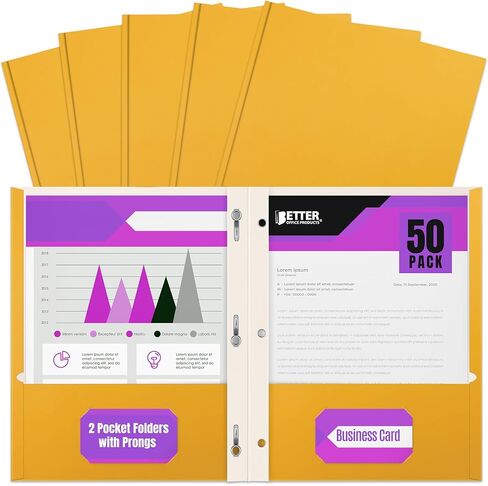 Blue Paper 2 Pocket Folders with Prongs, 50 Pack, by Better Office Products, Matte Texture, Letter Size Paper Folders, 50 Pack, with 3 Metal Prong Fastener Clips, Blue in Saudi Arabia