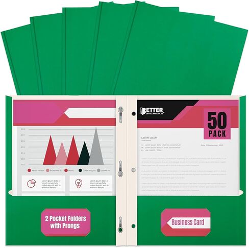 Blue Paper 2 Pocket Folders with Prongs, 50 Pack, by Better Office Products, Matte Texture, Letter Size Paper Folders, 50 Pack, with 3 Metal Prong Fastener Clips, Blue in Saudi Arabia