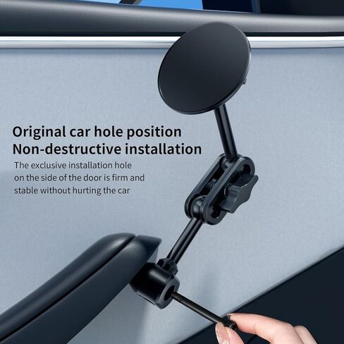 Magnetic Door-Mount Phone Holder for Tesla Model Y/3, Aluminum Alloy Construction, 4D Adjustable Car Mount with Super Magnetism, Original Hole Installation Compatible in Saudi Arabia