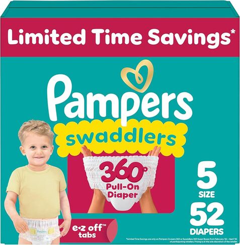 Pampers Diapers - Swaddlers 360 - Size 6 ، 17 Count ، لما يصل إلى 100 ٪ من حماية الجلد المتميزة (التغليف قد تختلف) in Kuwait