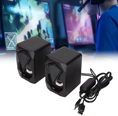 X2 مكبر صوت صغير لسطح المكتب، مصابيح LED ملونة RGB، سماعات كمبيوتر محمولة تعمل بمنفذ USB مع مدخل Aux 3.5 مم، للكمبيوتر المكتبي المنزلي والكمبيوتر المحمول والكمبيوتر اللوحي in Kuwait