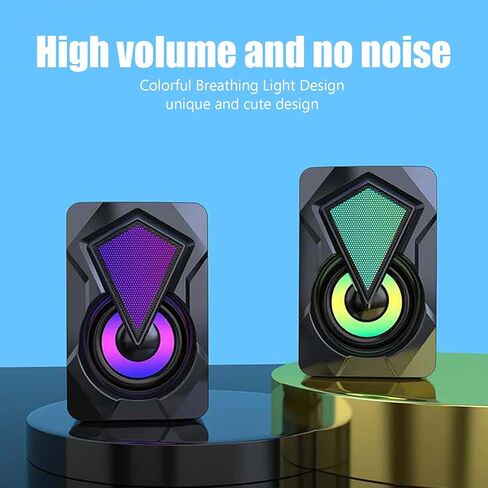 X2 مكبر صوت صغير لسطح المكتب، مصابيح LED ملونة RGB، سماعات كمبيوتر محمولة تعمل بمنفذ USB مع مدخل Aux 3.5 مم، للكمبيوتر المكتبي المنزلي والكمبيوتر المحمول والكمبيوتر اللوحي in Kuwait