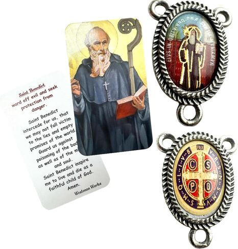 Westmon Works St Benedict Rosary Centerpiece from Italy Metal Center with USA Made Prayer Card in Saudi Arabia