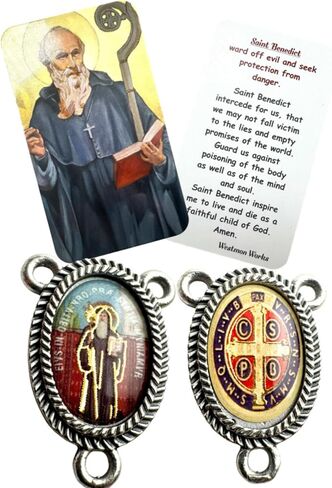 Westmon Works St Benedict Rosary Centerpiece from Italy Metal Center with USA Made Prayer Card in Saudi Arabia