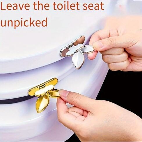 2PCS Toilet Seat Lifters Hygienic Adhesive Handle Hook Reduce Touch For Home Bathroom Office Public Restrooms Hands Clean, Silvery in Saudi Arabia