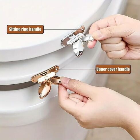 2PCS Toilet Seat Lifters Hygienic Adhesive Handle Hook Reduce Touch For Home Bathroom Office Public Restrooms Hands Clean, Silvery in Saudi Arabia