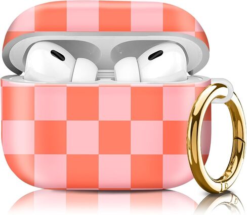 متوافق مع حافظة AirPod Pro الجيل الثاني/الأول، حافظة صلبة مقاومة خفيفة الوزن ومتينة مع سلسلة مفاتيح، غطاء حافظة AirPod بتصميم أنيق للنساء (لوحة الشطرنج الحمراء البطيخية) in Kuwait