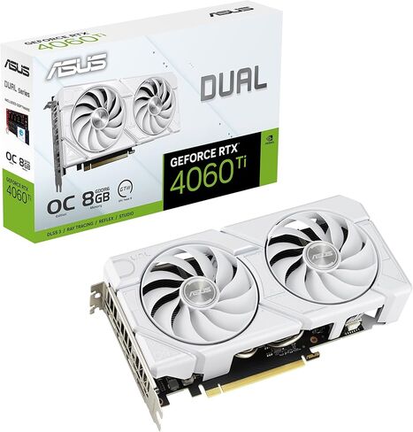 ASUS Dual GeForce RTX™ 4060 Ti EVO White OC Edition 8GB GDDR6 (PCIe 4.0، 8GB GDDR6، DLSS 3، HDMI 2.1a، DisplayPort 1.4a، تصميم مروحة Axial-tech، تقنية 0dB، لوحة خلفية واقية، تكنولوجيا Auto-Extreme) in Saudi Arabia