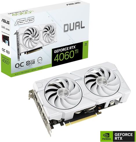 ASUS Dual GeForce RTX™ 4060 Ti EVO White OC Edition 8GB GDDR6 (PCIe 4.0، 8GB GDDR6، DLSS 3، HDMI 2.1a، DisplayPort 1.4a، تصميم مروحة Axial-tech، تقنية 0dB، لوحة خلفية واقية، تكنولوجيا Auto-Extreme) in Saudi Arabia