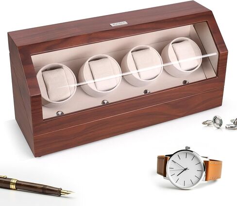 Heiden Automatic Quad Watch Winder - Matte Black Wood Finish - Japanese Motor - AC Adapter Included - Independent Settings - 12 Multiple Settings in Kuwait