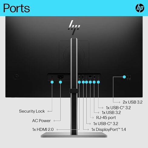 HP 27" 4K UHD IPS USB-C Monitor with 5ms Response Time, Anti Glare, 350 nits Brightness, Flicker Free, VESA Mount (100mm), Displayport, HDMI & Dockztorm USB Port Expander, Black/Silver Color in Saudi Arabia