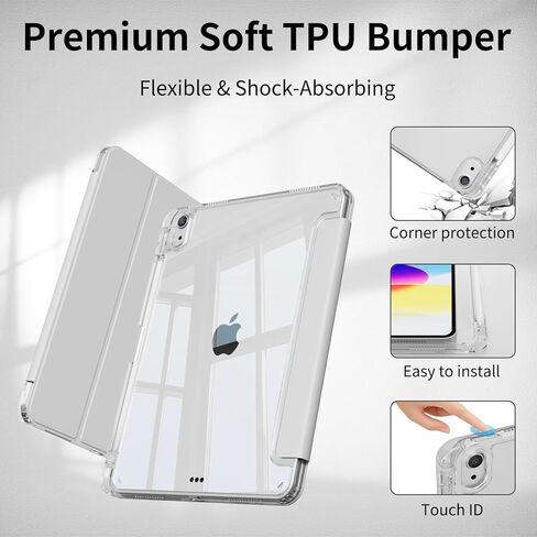 حافظة رفيعة لجهاز iPad Air 11 بوصة M3/M2 2025/2024، iPad Air الجيل الخامس 2022 / الجيل الرابع 2020 10.9 بوصة، غطاء خلفي شفاف من البولي كربونات مع حامل أقلام، تنبيه/غفو تلقائي، رمادي in Kuwait