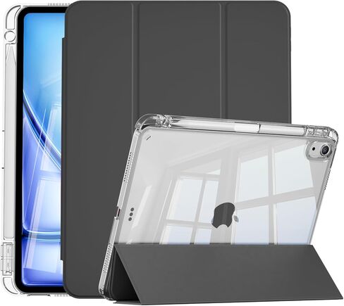 حافظة رفيعة لجهاز iPad Air 11 بوصة M3/M2 2025/2024، iPad Air الجيل الخامس 2022 / الجيل الرابع 2020 10.9 بوصة، غطاء خلفي شفاف من البولي كربونات مع حامل أقلام، تنبيه/غفو تلقائي، رمادي in Kuwait
