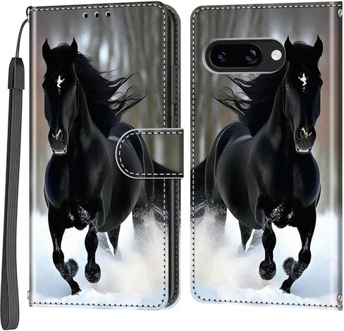 Case Wallet for Google Pixel 9a, with [3 Card Slots], Kickstand Magnetic Closure PU Leather Shockproof Protective Flip Cover 2025, Snow and Horses in Saudi Arabia