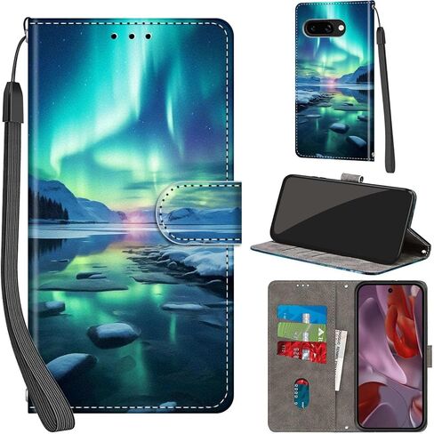 Case Wallet for Google Pixel 9a, with [3 Card Slots], Kickstand Magnetic Closure PU Leather Shockproof Protective Flip Cover 2025, Snow and Horses in Saudi Arabia