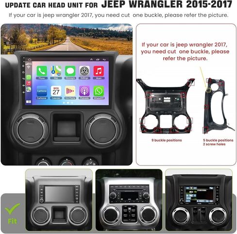 Android 13 Car Radio Stereo for Jeep Wrangler 2015-2017, Wireless Carplay&Android Auto Radio with 4G+64G Support Bluetooth/Voice Control/GPS/WiFi/Back-up Camera/SWC/FM, 10 Inch QLED Touch Screen in Saudi Arabia