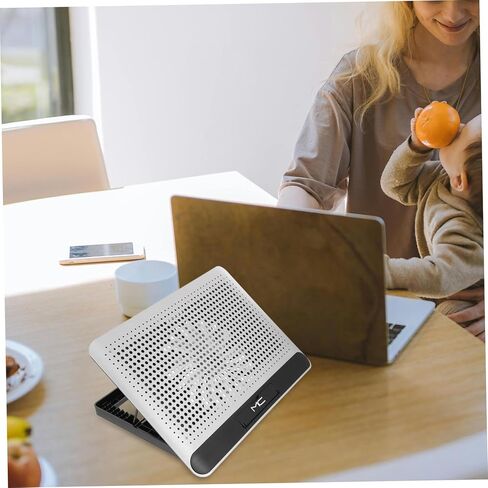 حامل تبريد للكمبيوتر المحمول رفيع وهادئ، مروحة كمبيوتر صامتة مع دعامات إطار دعم متين من سبائك الألومنيوم للاستخدام المنزلي، فضي in Kuwait