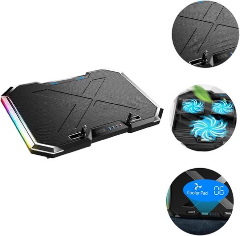 RGB Touch Control Laptop Cooling Pad Colorful LED Lights Adjustable Height Portable Design for Gaming and Work Compatible Laptop Sizes in Saudi Arabia