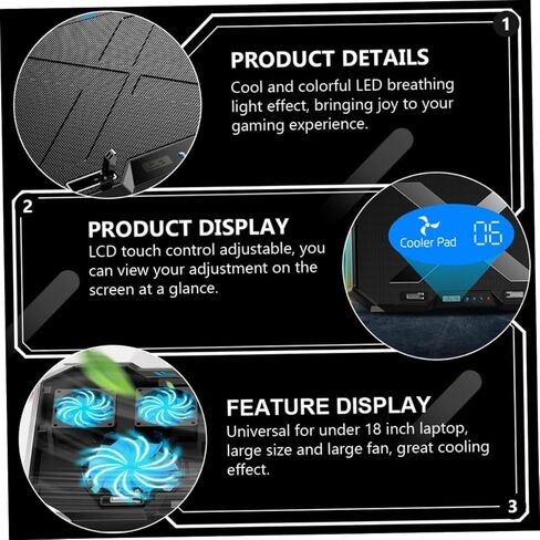 RGB Touch Control Laptop Cooling Pad Colorful LED Lights Adjustable Height Portable Design for Gaming and Work Compatible Laptop Sizes in Saudi Arabia