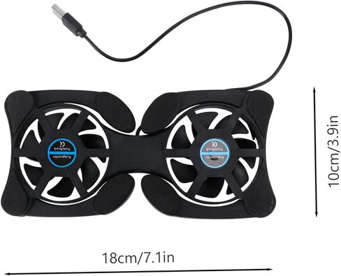 Portable Foldable Laptop Cooler with Dual Fans USB Cooling Mat for Notebooks Energy Saving Design Non Slip Protection Compatible with Laptops Black in Saudi Arabia