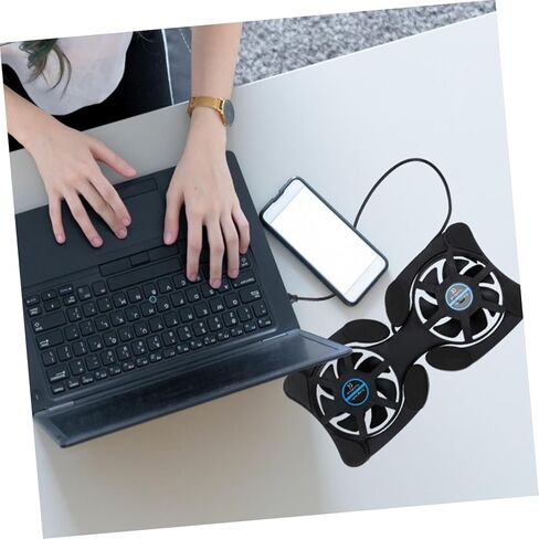 Portable Foldable Laptop Cooler with Dual Fans USB Cooling Mat for Notebooks Energy Saving Design Non Slip Protection Compatible with Laptops Black in Saudi Arabia
