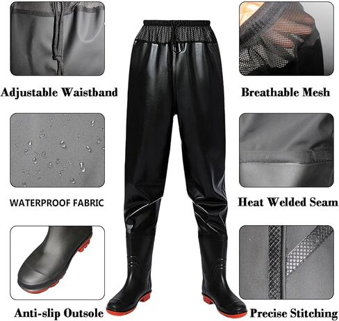 Fishing Waders for Men Women, Breathable Waist Wader Pants Waders with Boots, Waterproof Bootfoot Waders Black in Saudi Arabia