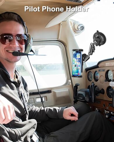 حامل هاتف طيار، [كوب شفط فائق] حامل للهاتف الخلوي على الزجاج الأمامي للطائرات، حامل نافذة طائرة بذراع معدني 360 درجة لهاتف iPhone 17 16 15 14 Pro Max، Galaxy S A Z Fold، جهاز 4-13 بوصة in Kuwait