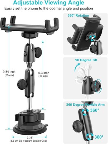 حامل هاتف طيار، [كوب شفط فائق] حامل للهاتف الخلوي على الزجاج الأمامي للطائرات، حامل نافذة طائرة بذراع معدني 360 درجة لهاتف iPhone 17 16 15 14 Pro Max، Galaxy S A Z Fold، جهاز 4-13 بوصة in Kuwait