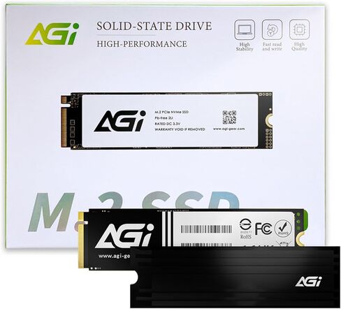 AGI AI828 2TB SSD PCIe NVMe 4.0 M.2 2280 Gen4 x4 مع مبدد حراري، سرعات قراءة تصل إلى 7400 ميجابايت/ثانية للحوسبة المتطورة والألعاب. يعمل مع PS5، محرك الأقراص الصلبة الداخلي - AGI2T0G44AI828 in Kuwait