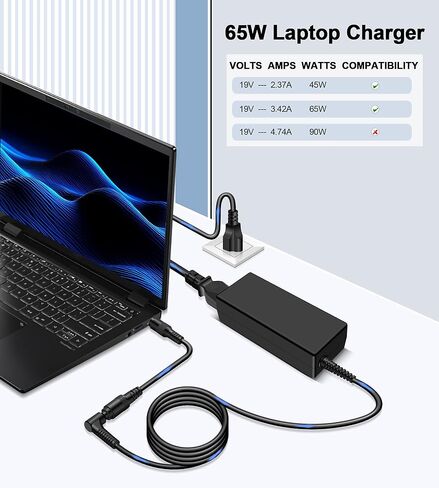 65W AC 19V 3.42A Charger for Acer Aspire 1 3 5 A514-54 A515-45 A515-46 A515-54 A515-55 A515-56 A315-24P A315-58 A315-59 A315-23 Chromebook C738T C740 N15Q8 N15Q9 N16P1 N20C5 Adapter in Saudi Arabia