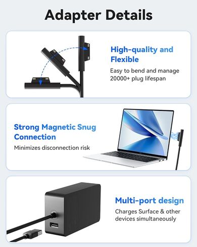 65W for Microsoft Laptop Charger for Microsoft Surface Pro 7,11,10,9,8,7+,6,5,4,3,X, for Windows Surface Laptop 7,6,5,4,3,2,1, Go Tablet 4,3,2,1,Book 3,2,1,Support 44W,36W in Saudi Arabia