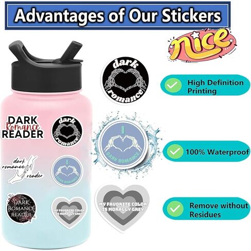 50Pcs Dark Romance Book Stickers for Kindle, Romance Bookish Sticker Pack for Readers Adult Book Lovers Vinyl Decals for Laptop Phone Skateboard Ebook Reader Water Bottle,Guitar,Girls(Dark Romance) in Saudi Arabia