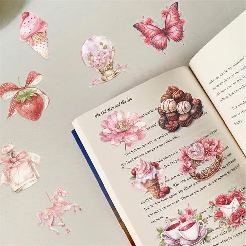 100 Pieces Cartoon Love Aesthetic Stickers for Laptop,Cute Red and Pink Love Deals Waterproof Self-Adhesive Transparent PET Stickers Supplies Journal Deals for Lover Girl Women Card Making Letters DIY in Saudi Arabia