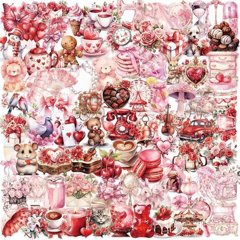 100 Pieces Cartoon Love Aesthetic Stickers for Laptop,Cute Red and Pink Love Deals Waterproof Self-Adhesive Transparent PET Stickers Supplies Journal Deals for Lover Girl Women Card Making Letters DIY in Saudi Arabia