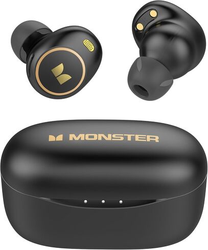 Monster Achieve 300 AirLinks Wireless Earbuds, Bluetooth 5.3 in-Ear Headphones with Charging Case, Stereo Headphones, 32H Playtime Touch Control, Built-in Mic, Clear Call, Black in Saudi Arabia