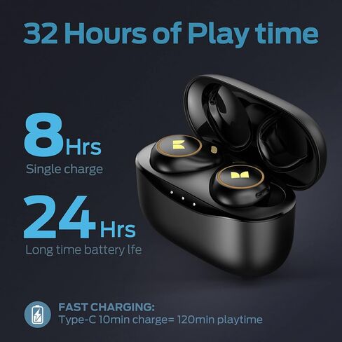 Monster Achieve 300 AirLinks Wireless Earbuds, Bluetooth 5.3 in-Ear Headphones with Charging Case, Stereo Headphones, 32H Playtime Touch Control, Built-in Mic, Clear Call, Black in Saudi Arabia