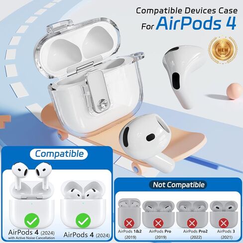حافظة AirPods 4 مع قفل آمن، حافظات شفافة مضادة للأصفر لأجهزة Apple AirPods الجيل الرابع 2024، غطاء ناعم من مادة TPU مع مجموعة تنظيف (شفاف) in Kuwait