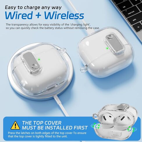 حافظة AirPods 4 مع قفل آمن، حافظات شفافة مضادة للأصفر لأجهزة Apple AirPods الجيل الرابع 2024، غطاء ناعم من مادة TPU مع مجموعة تنظيف (شفاف) in Kuwait