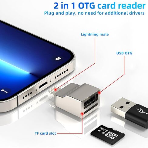 Lightning to USB Adapter for iPhone 14 13 Pro Max for Apple for iPad (2in1) Card Reader Cable Digital Camera Flash Drive Female OTG Micro SD Lighting Male Transfer Phone Adaptador Cord Connection in Saudi Arabia