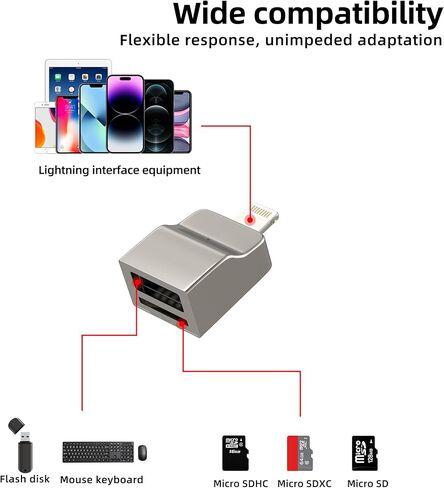 Lightning to USB Adapter for iPhone 14 13 Pro Max for Apple for iPad (2in1) Card Reader Cable Digital Camera Flash Drive Female OTG Micro SD Lighting Male Transfer Phone Adaptador Cord Connection in Saudi Arabia