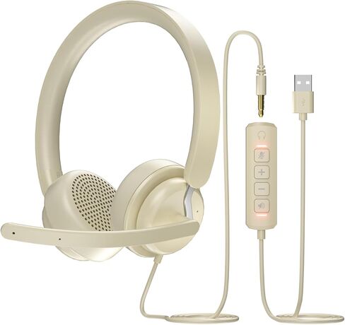 سماعة رأس USB مع ميكروفون للكمبيوتر الشخصي، سماعة كمبيوتر مع ميكروفون عازل للضوضاء لأجهزة الكمبيوتر المحمول، أدوات التحكم في كتم الصوت، سماعة رأس سلكية للعمل من المنزل/المكتب/مركز الاتصال/الفرق/التكبير/التصغير in Kuwait