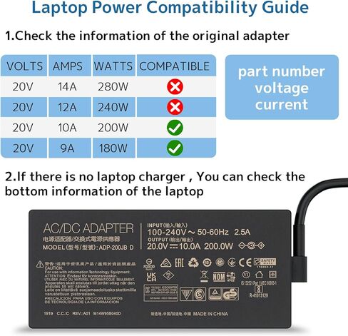 شاحن كمبيوتر محمول 200 واط متوافق مع ASUS ROG Strix G15 G513 G17 G713 G733 Hero III G731GW G731GV Zephyrus G15 GA503 Gaming Zenbook Pro ADP-200JB D محول الطاقة in Kuwait