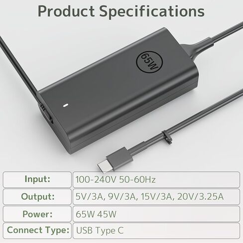 USB C 65W شاحن كمبيوتر محمول بديل لـ Dell Latitude 3540 5420 5430 5440 5450 5520 5540 7420 7430 7440 XPS 13 Chromebook 3100 Inspiron 14 16 محول تيار متردد 45 وات نوع C سلك إمداد الطاقة in Kuwait