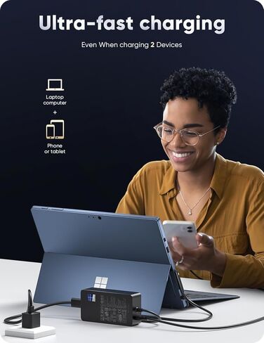 شاحن سطحي، 127 واط 15 فولت 8 أمبير، شاحن Microsoft Surface لجهاز Surface Book 1/2/3، وSurface Laptop Studio، وSurface Pro 3/4/5/6/7/7+/8/9/10/11/12، وSurface Laptop 1/2/3/4/5/6/7، وSurface Go، وSurface LaptopGo in Kuwait