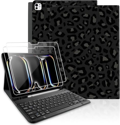 foriPad Bluetooth Keyboard Pro 11 Inch Case (M5 / M4) 2025/2024 6th/5th Generation Case with Screen Protector, Pencil Holder with 2 Pack 9H Hardness Tempered Glass - Black Cow in Kuwait