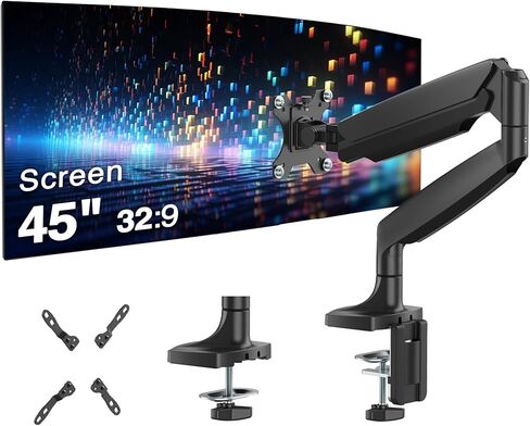 SIIG Single 45" Mechanical Spring Monitor Arm Desk Mount-Gray, Fits 17" to 45" Screen, Up to 26.4 lbs, C-Clamp, Grommet, Detachable VESA Plate, Cable Management, VESA Pattern 75/100/200 (CE-MT5B11-S1) in Saudi Arabia