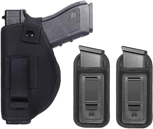 حافظة IWB يمين يسار عالمي للحمل المخفي | داخل حزام الخصر | يناسب جميع الأسلحة النارية S&W M&P Shield G17 G19 23 25 26 27 29 30 32 33 38 42 43 Springfield XD X | مع حقيبة مجلة إضافية in Kuwait