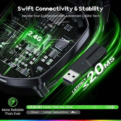 WESEARY Wireless Gaming Headset for PS5, PS4, PC, Switch & Mac, 20ms Ultra-Low Latency, 2.4GHz USB & Bluetooth 5.4 Gaming Headphones with Mic, 50H Battery Life, 3D Spatial Audio, Dynamic Lighting in Saudi Arabia