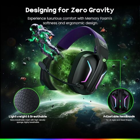 WESEARY Wireless Gaming Headset for PS5, PS4, PC, Switch & Mac, 20ms Ultra-Low Latency, 2.4GHz USB & Bluetooth 5.4 Gaming Headphones with Mic, 50H Battery Life, 3D Spatial Audio, Dynamic Lighting in Saudi Arabia