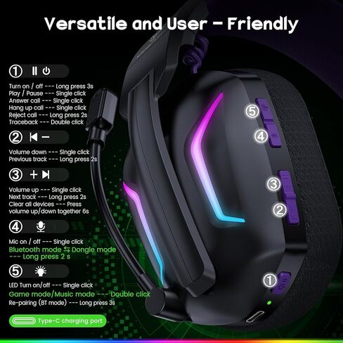 WESEARY Wireless Gaming Headset for PS5, PS4, PC, Switch & Mac, 20ms Ultra-Low Latency, 2.4GHz USB & Bluetooth 5.4 Gaming Headphones with Mic, 50H Battery Life, 3D Spatial Audio, Dynamic Lighting in Saudi Arabia